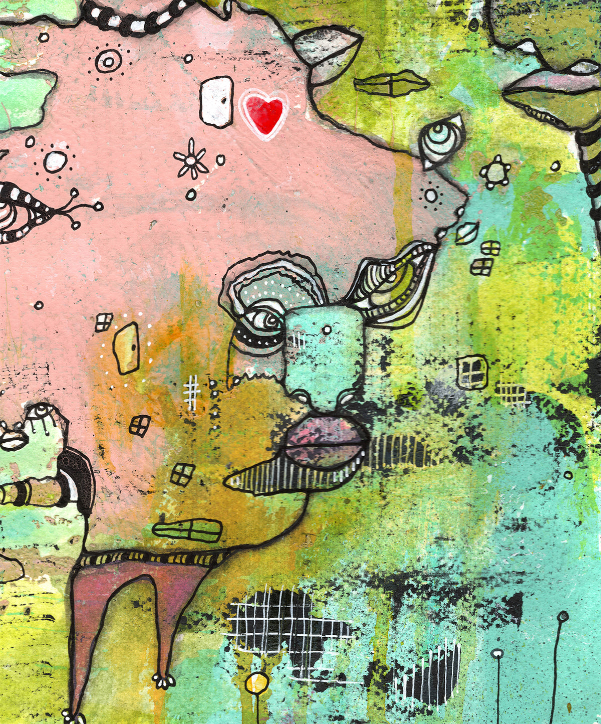 "MORE" Original Mixed Media art on Watercolor Paper — detail view