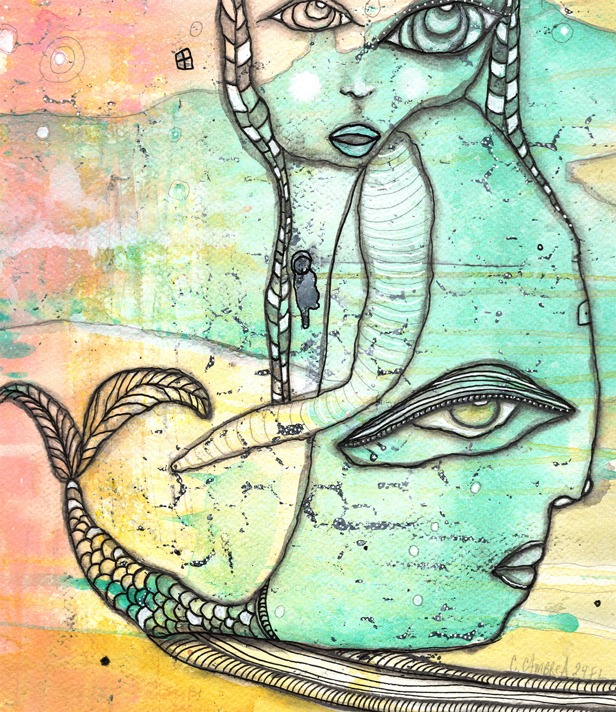 &quot;Mother of the Sea&quot; Original Mixed Media art on Watercolor Paper