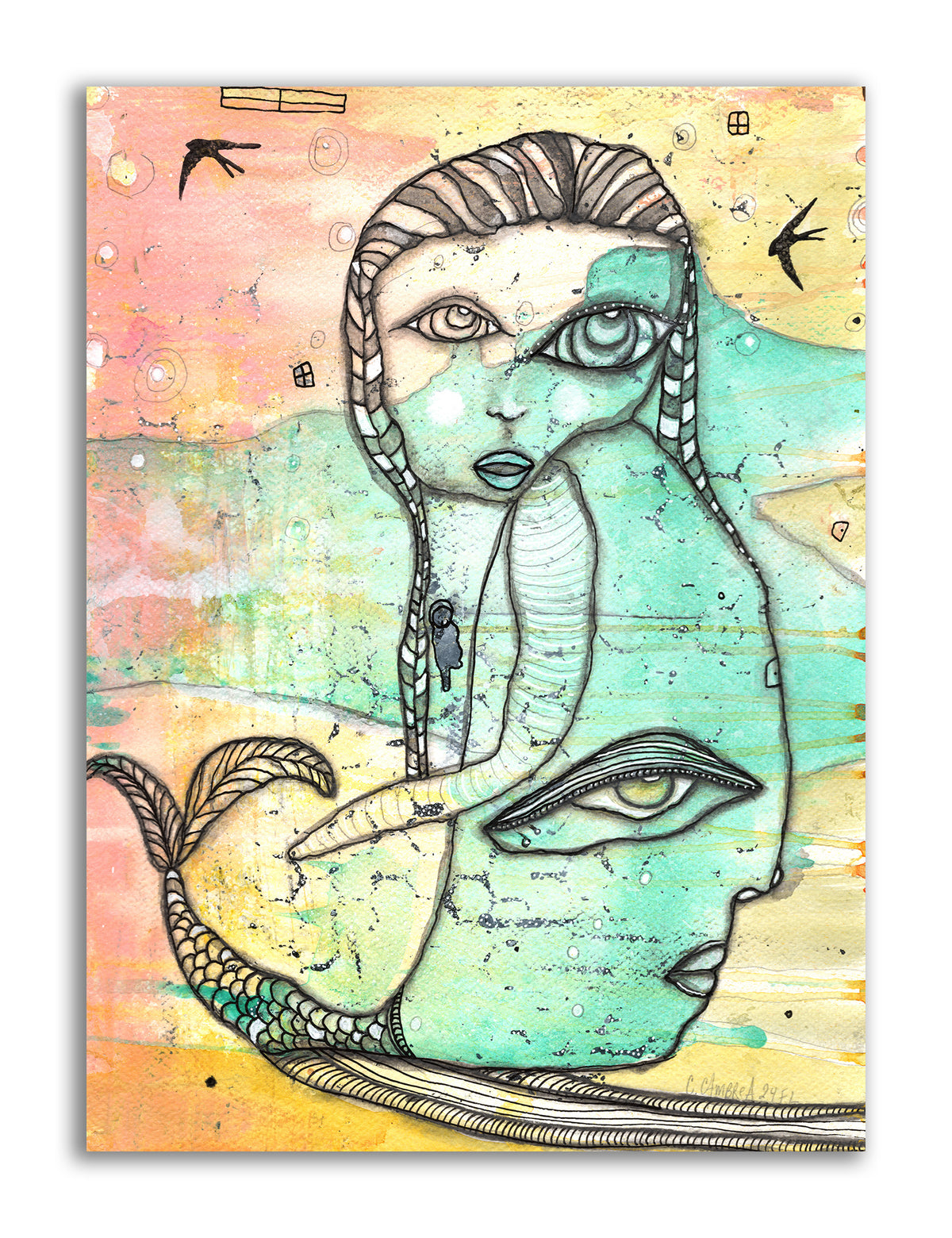 &quot;Mother of the Sea&quot; Original Mixed Media art on Watercolor Paper