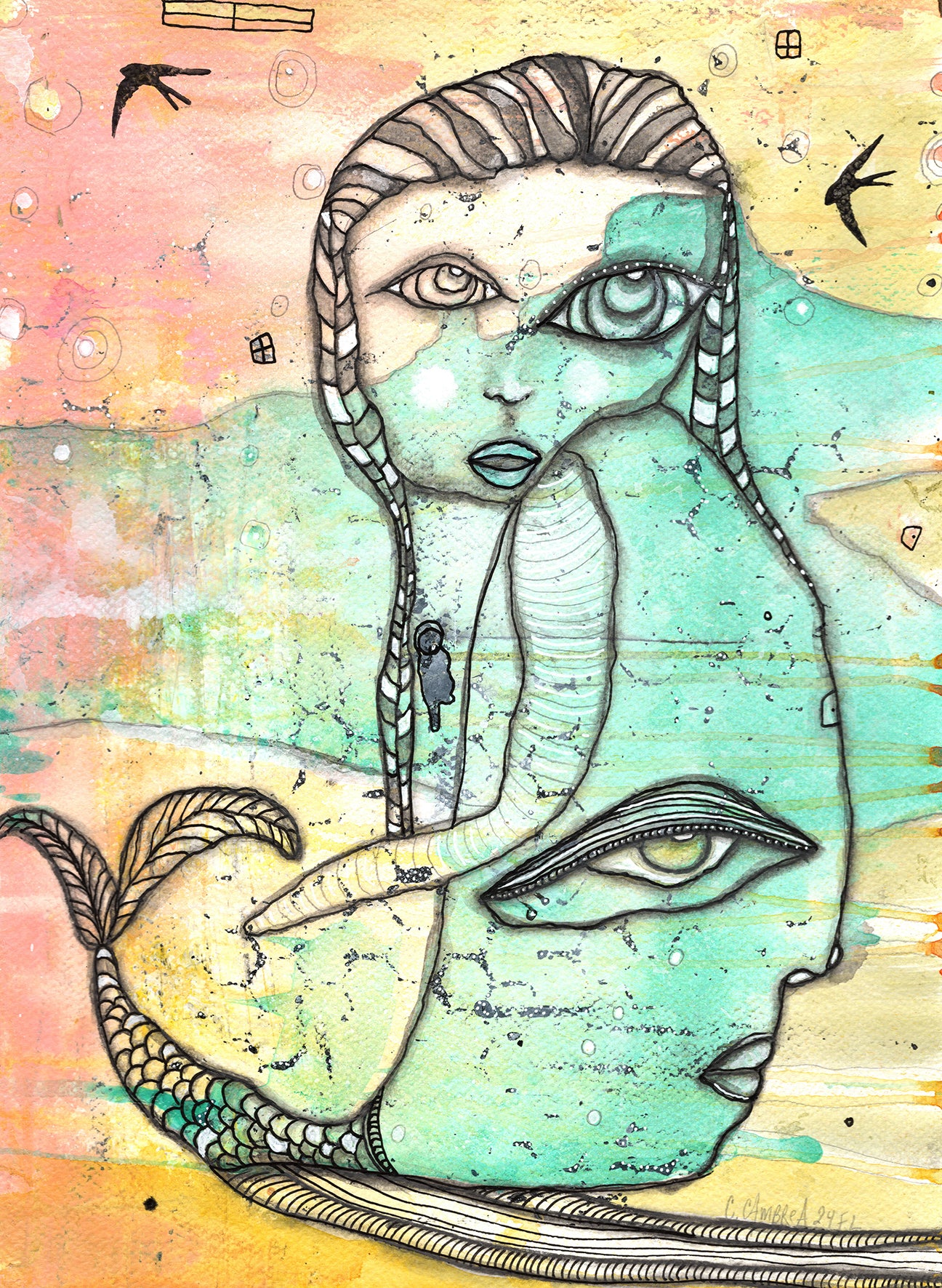 "Mother of the Sea" Original Mixed Media art on Watercolor Paper