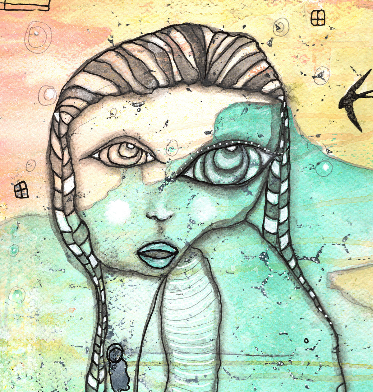 &quot;Mother of the Sea&quot; Original Mixed Media art on Watercolor Paper