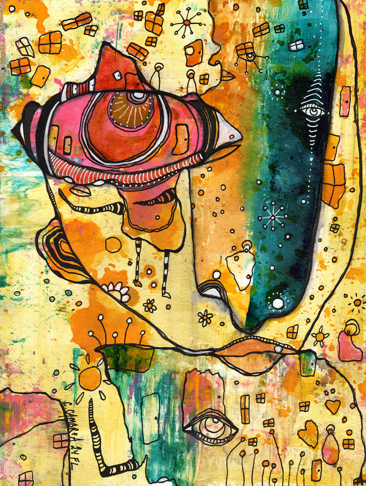 &quot;My Sunshine&quot; Original Mixed Media art on Watercolor Paper