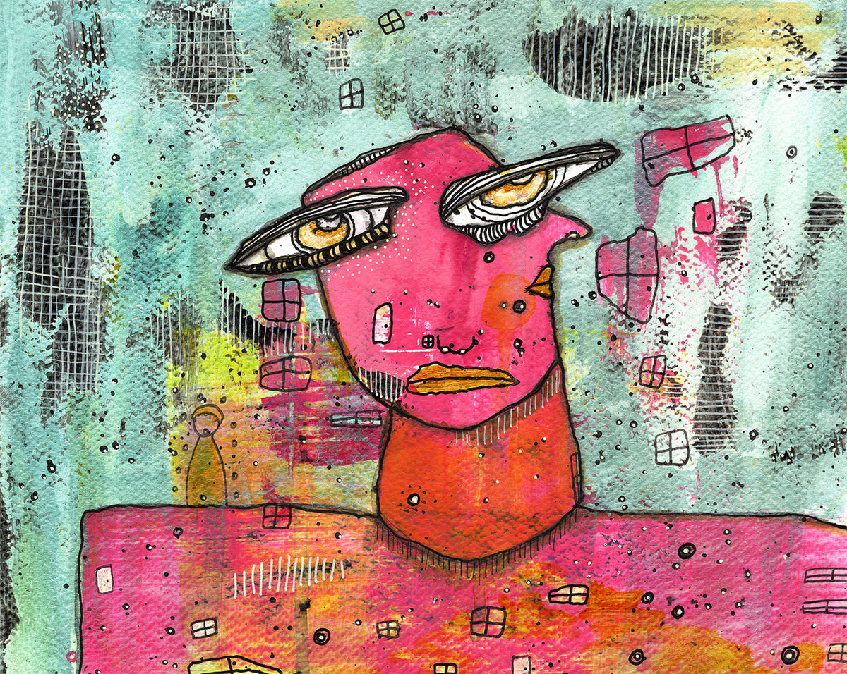&quot;Pinky&quot; Original Mixed Media art on Watercolor Paper