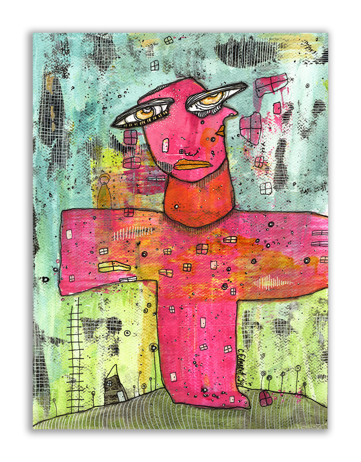 &quot;Pinky&quot; Original Mixed Media art on Watercolor Paper