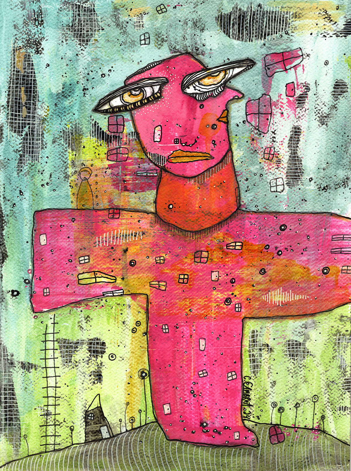 &quot;Pinky&quot; Original Mixed Media art on Watercolor Paper