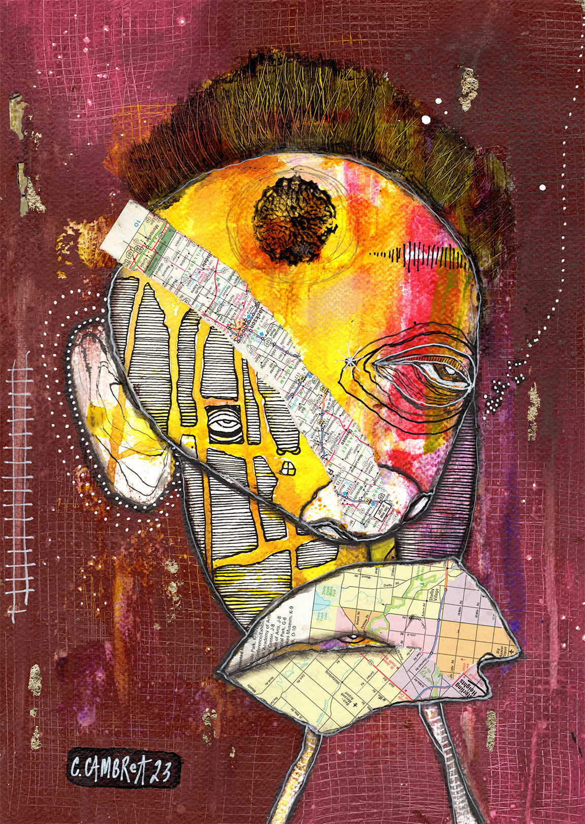 &quot;We&#39;ve got places to go&quot;  Original Mixed Media Art Collaged Maps on Watercolor Paper