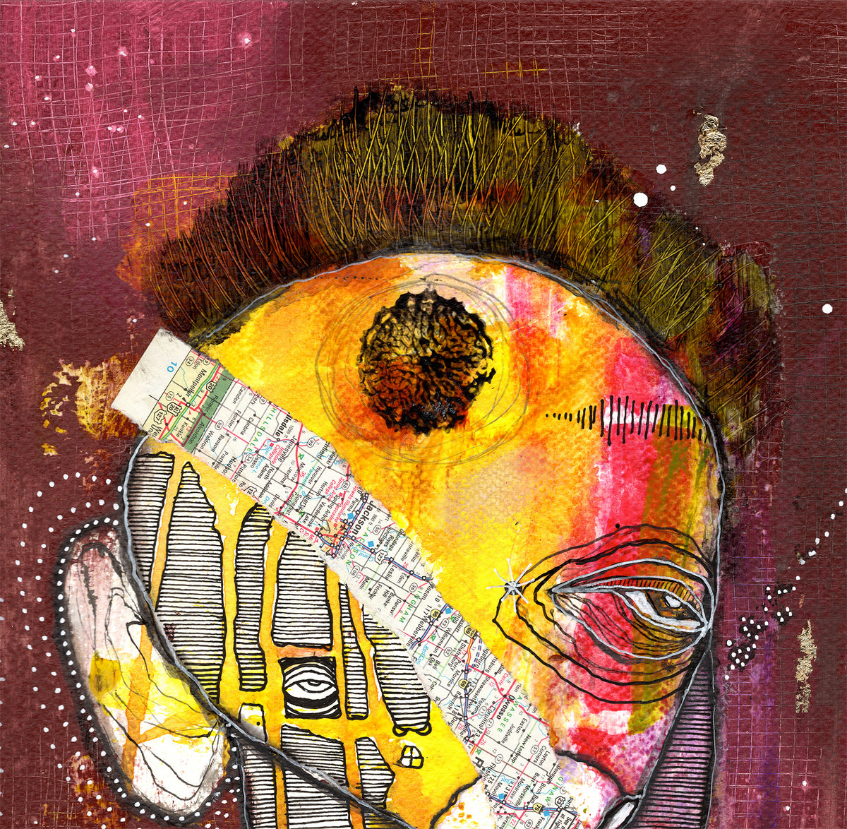 &quot;We&#39;ve got places to go&quot;  Original Mixed Media Art Collaged Maps on Watercolor Paper