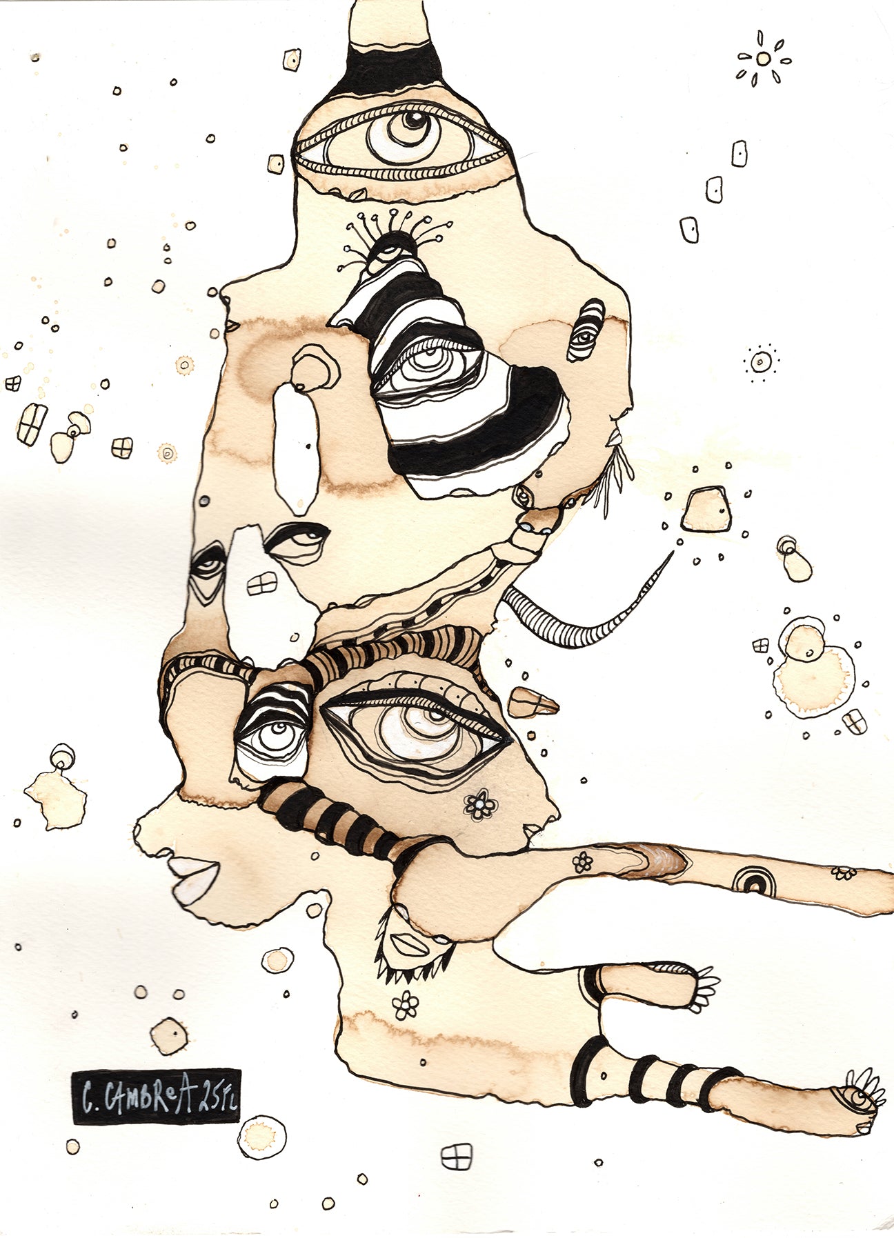 "Reach for it" Original Coffee Stains on Watercolor Paper