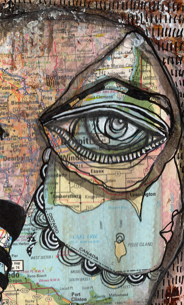 "Ride or Die" Original Mixed Media art on Watercolor Paper — detail view