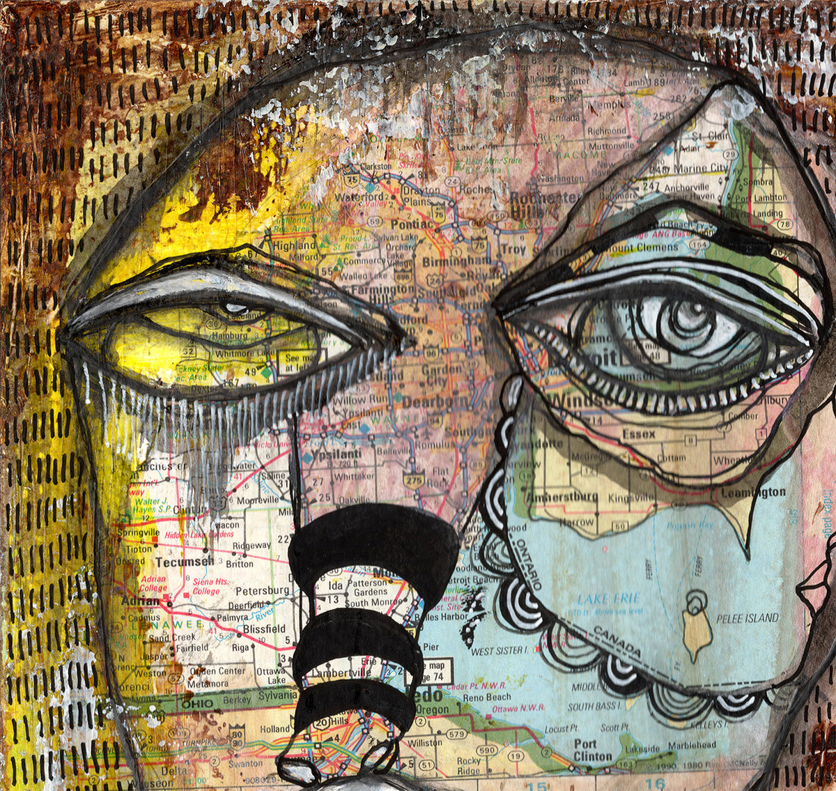 "Ride or Die" Original Mixed Media art on Watercolor Paper — close-up