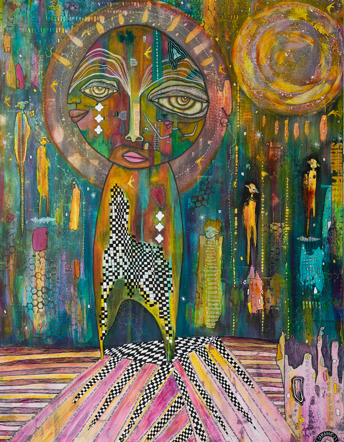 Original Fine Art on Canvas with jewels &#39;Shine Free&#39;