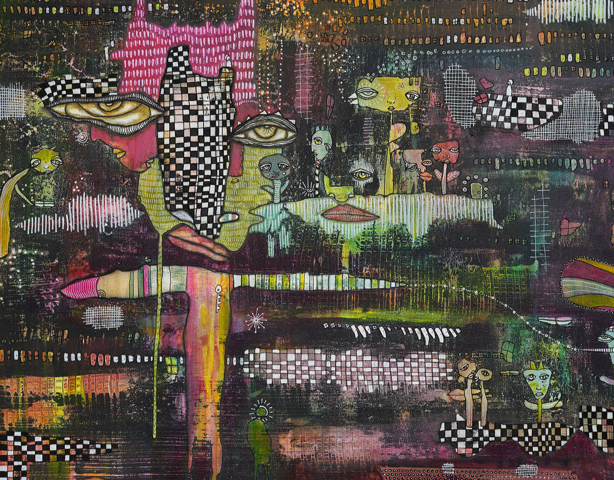 Original Fine Art on canvas &#39;Party in the garden&#39;