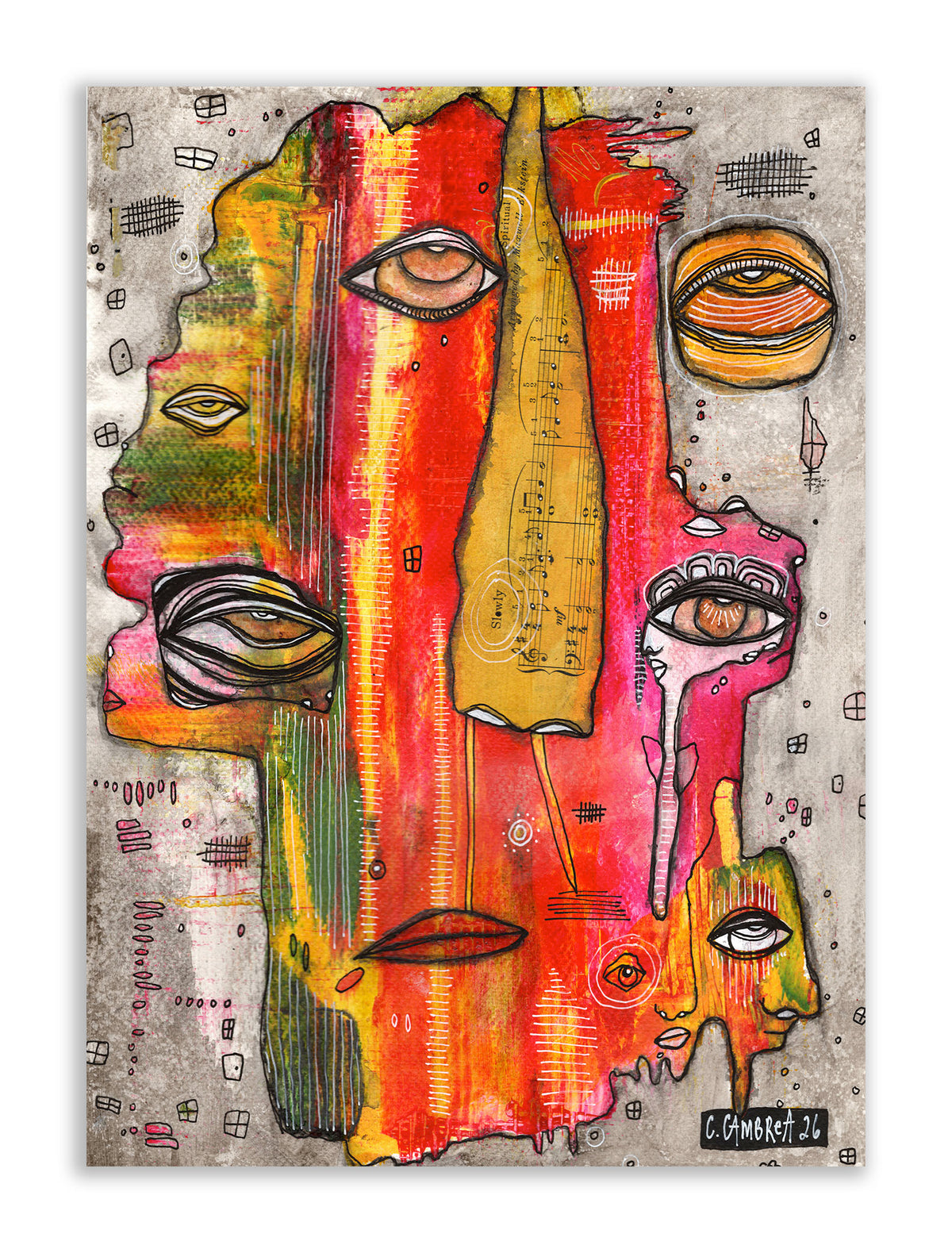 "Slowly" Original Mixed Media Collage Art on Watercolor Paper