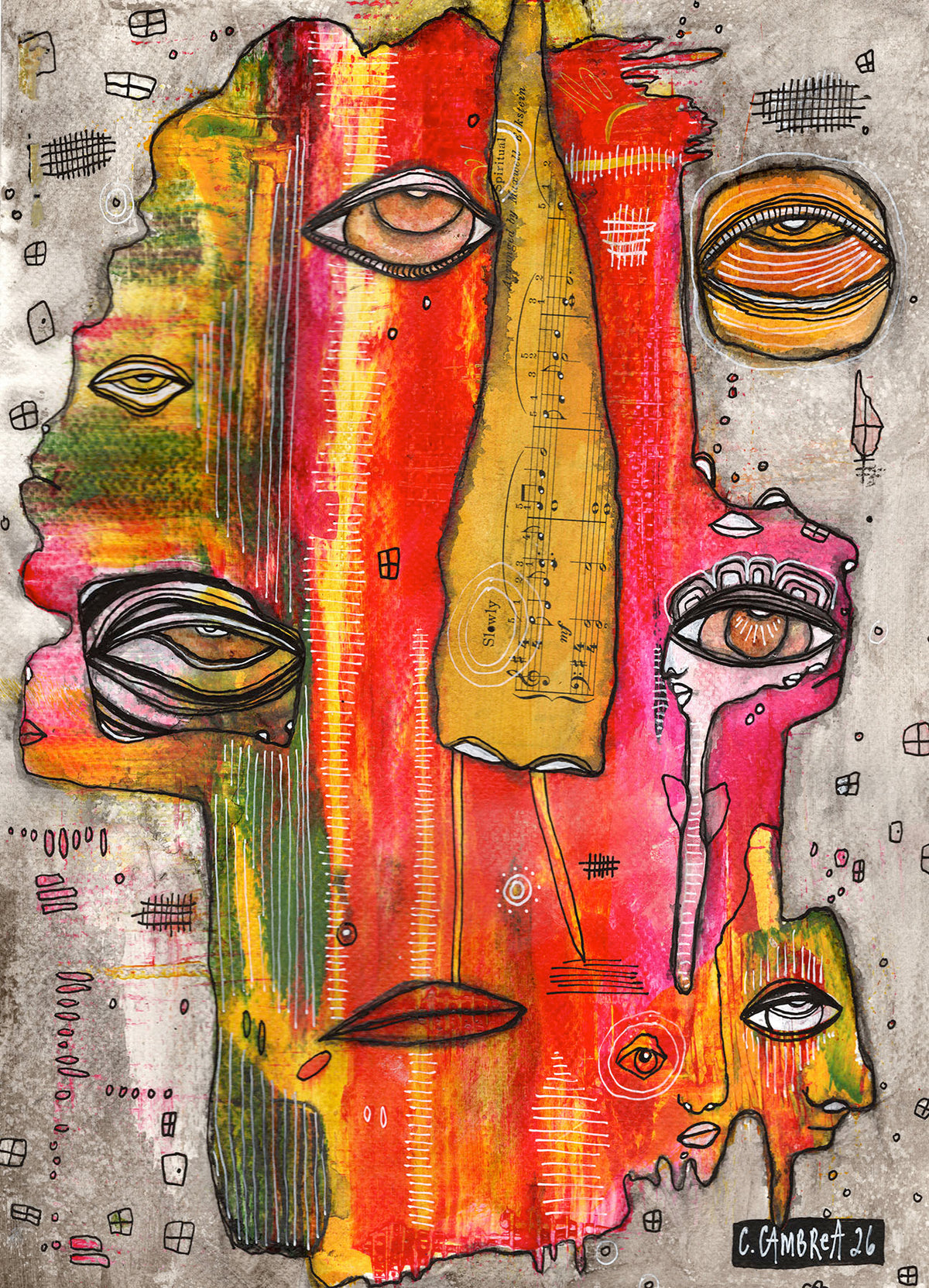 "Slowly" Original Mixed Media Collage Art on Watercolor Paper