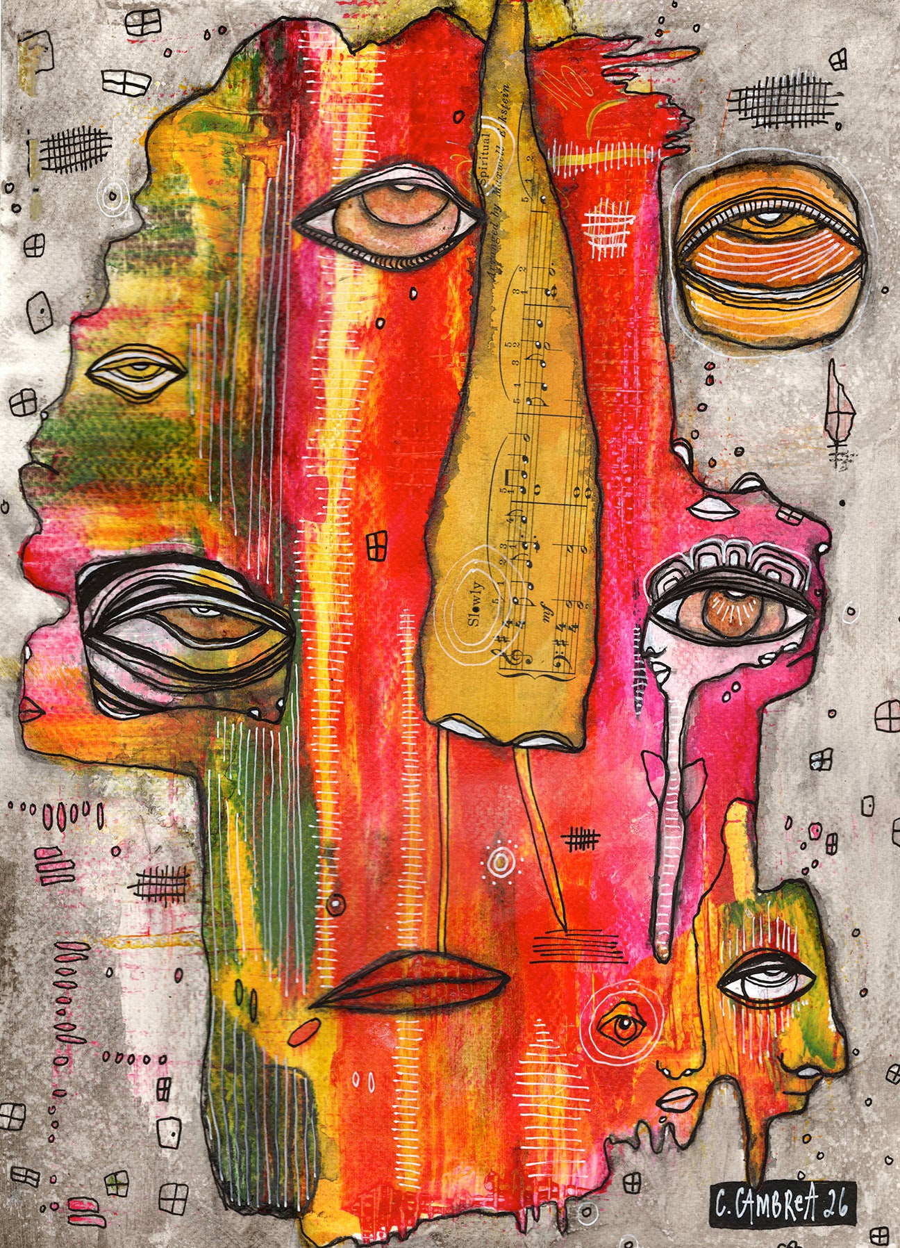 "Slowly" Original Mixed Media Collage Art on Watercolor Paper