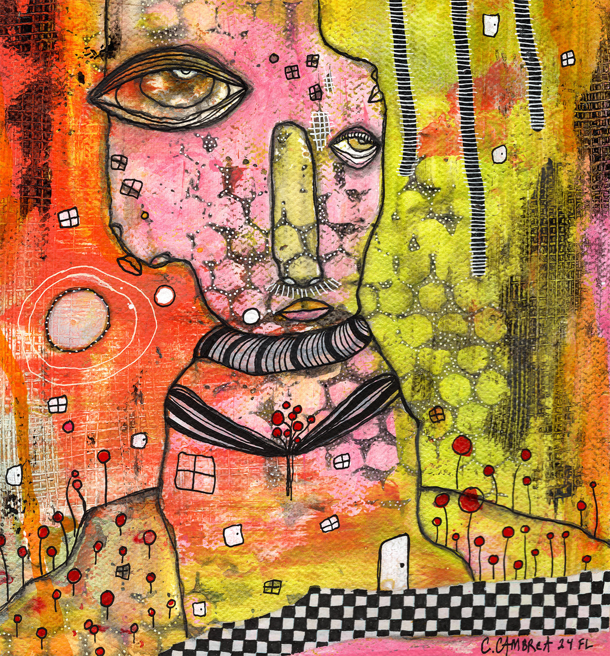 &quot;Smell the Roses&quot; Original Mixed Media art on Watercolor Paper