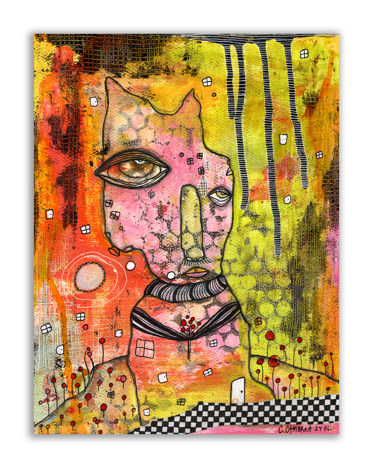 &quot;Smell the Roses&quot; Original Mixed Media art on Watercolor Paper