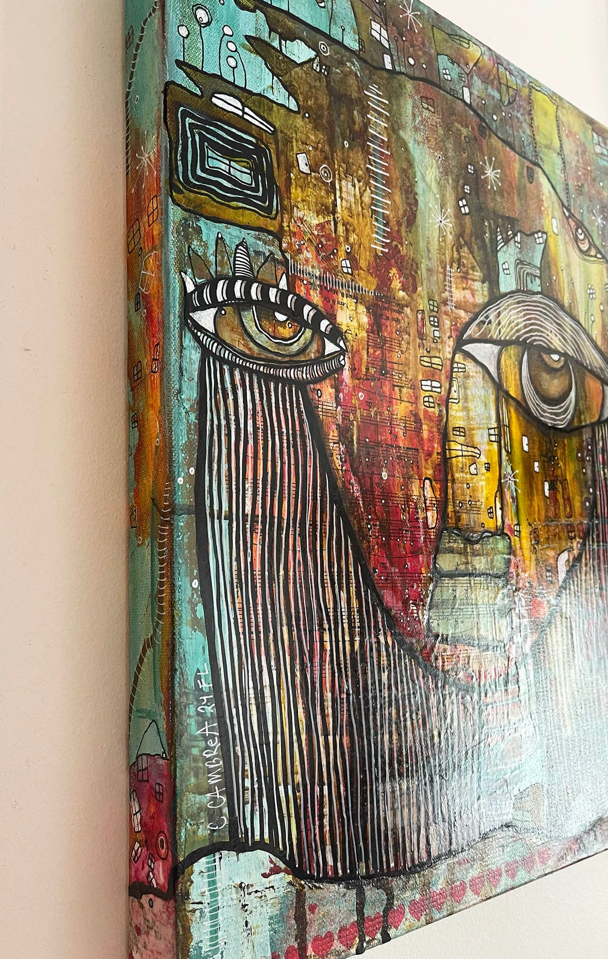 Original Fine Art  on canvas with Vintage Chopin Music Sheets &quot;Stronger by the day&quot;