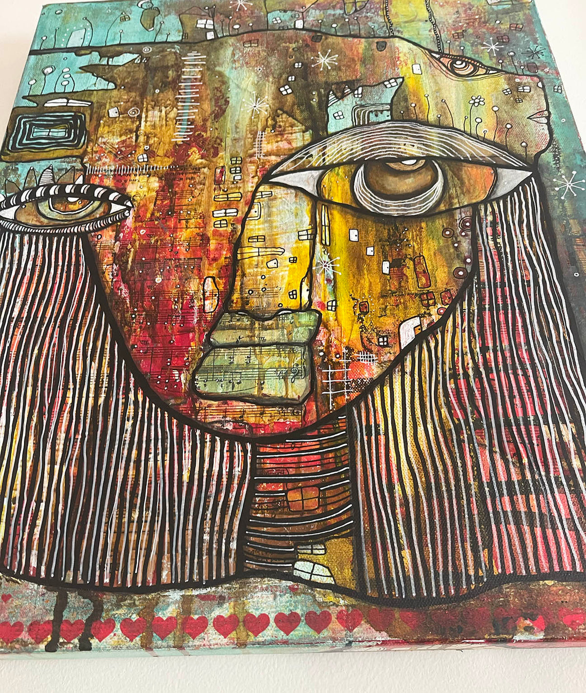 Original Fine Art  on canvas with Vintage Chopin Music Sheets &quot;Stronger by the day&quot;