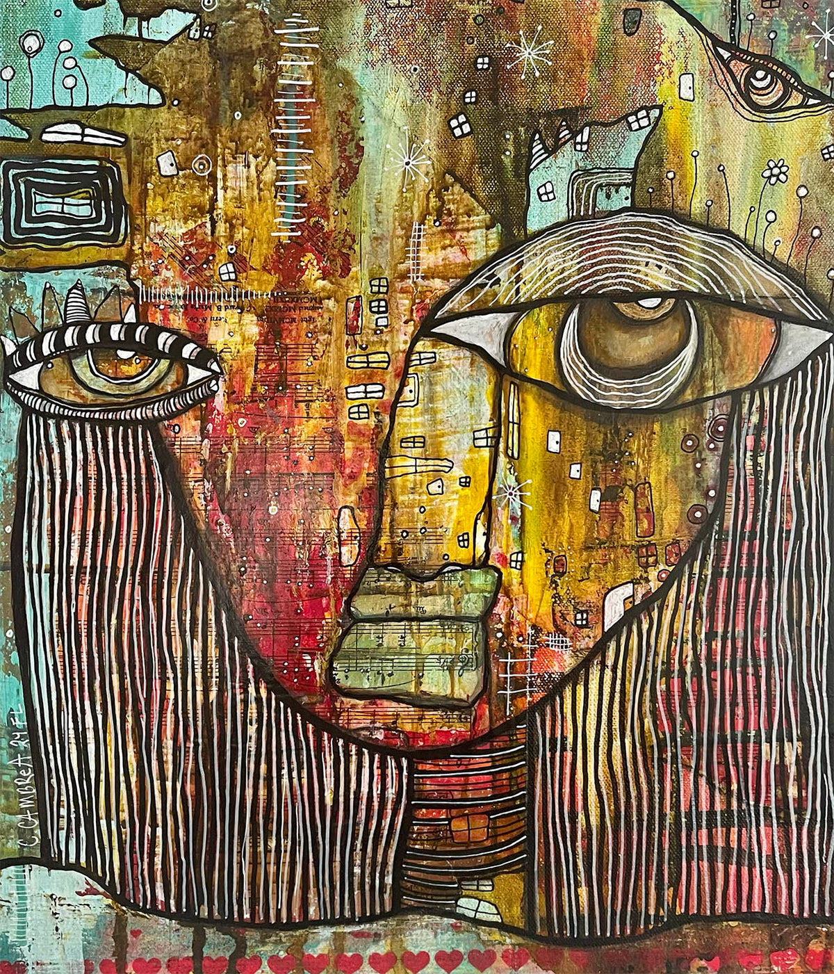 Original Fine Art  on canvas with Vintage Chopin Music Sheets &quot;Stronger by the day&quot;