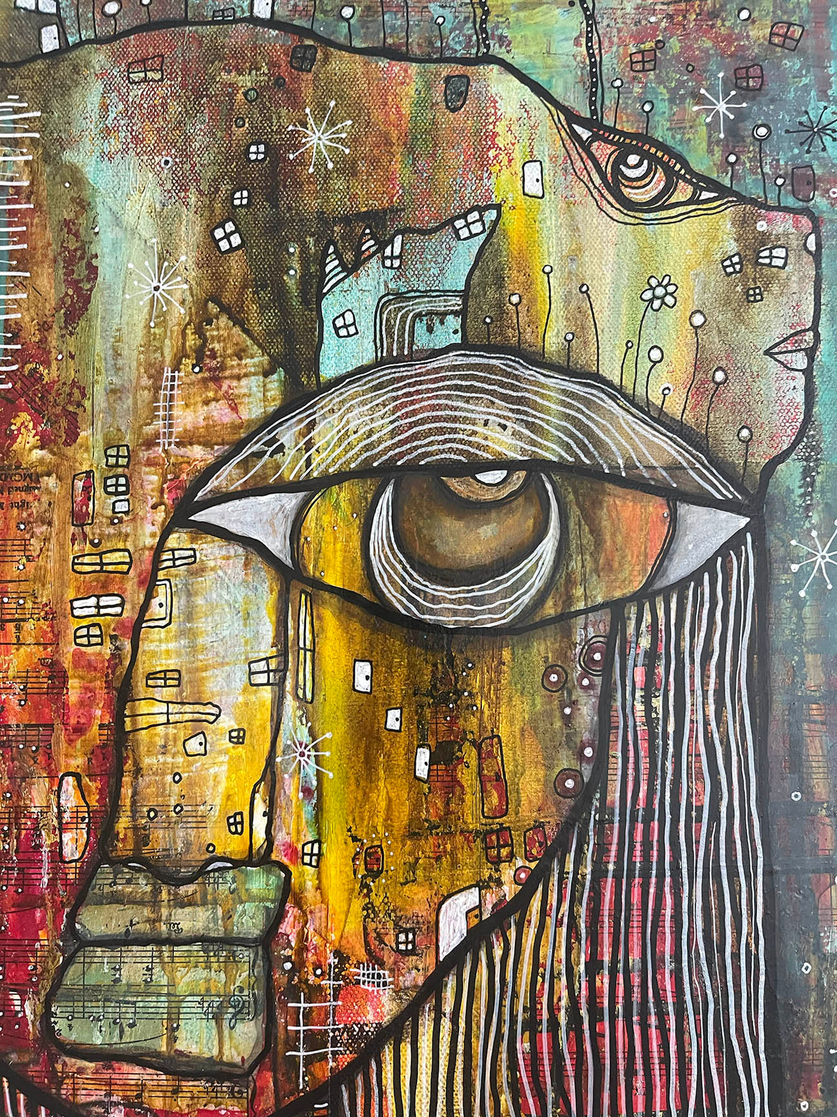 Original Fine Art  on canvas with Vintage Chopin Music Sheets &quot;Stronger by the day&quot;