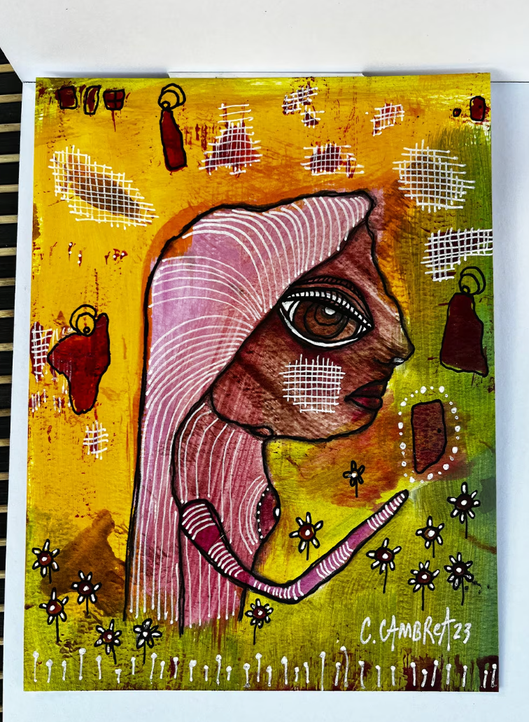 "Her Garden Door" Original art on watercolor paper — detail view