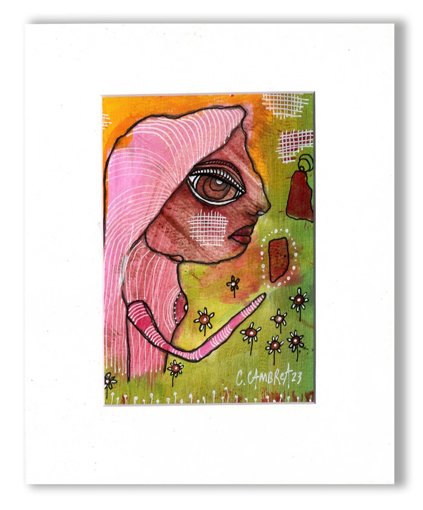 "Her Garden Door"  Original Mixed Media art on Watercolor Paper