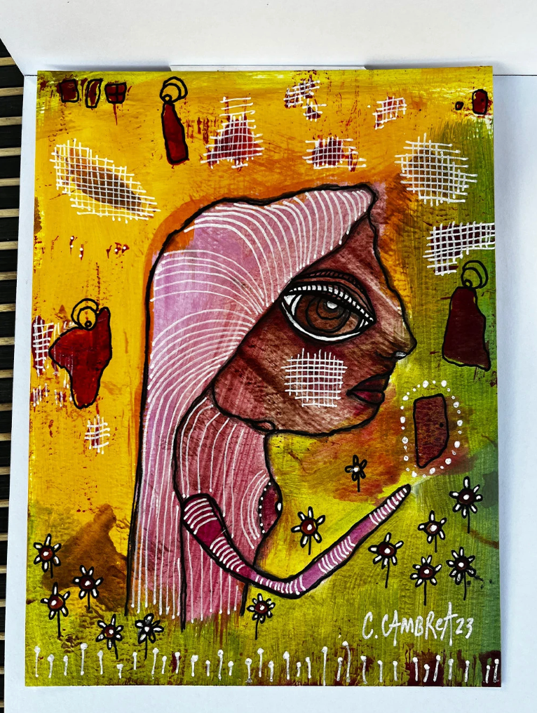 "Her Garden Door" Original Mixed Media art on Watercolor Paper — detail view