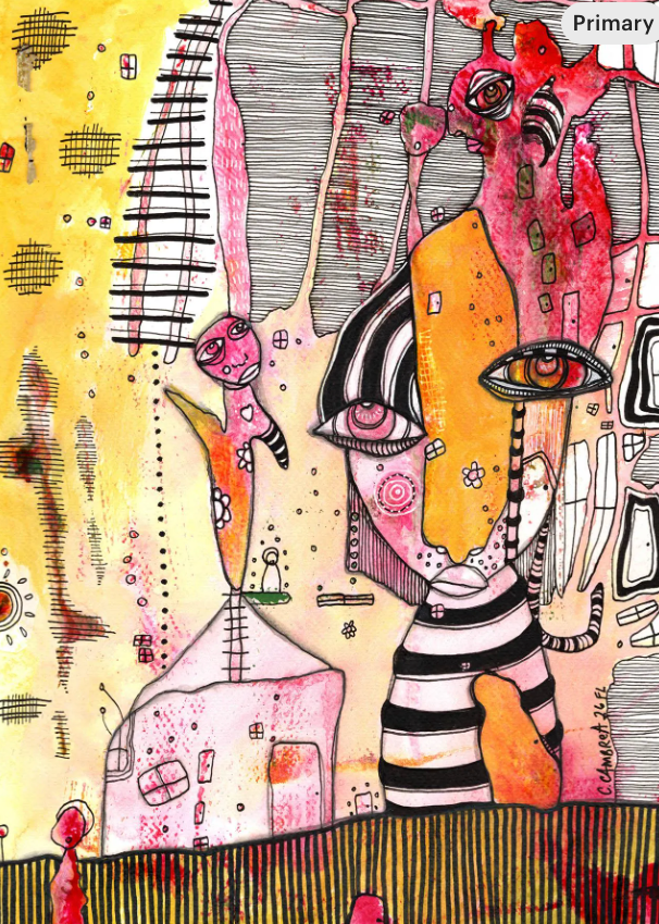 "Home is where your heart is" Original Mixed Media art on Watercolor Paper