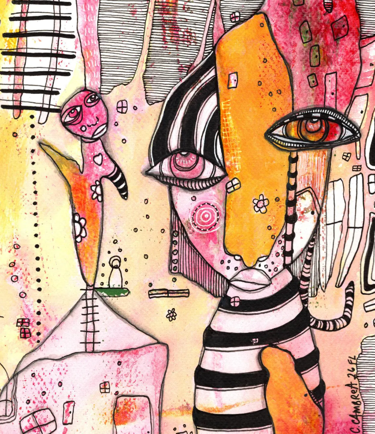 "Home is where your heart is" Original Mixed Media art on Watercolor Paper