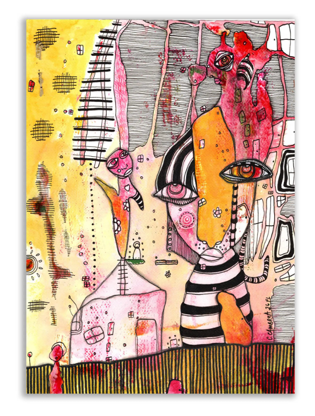 "Home is where your heart is" Original Mixed Media art on Watercolor Paper