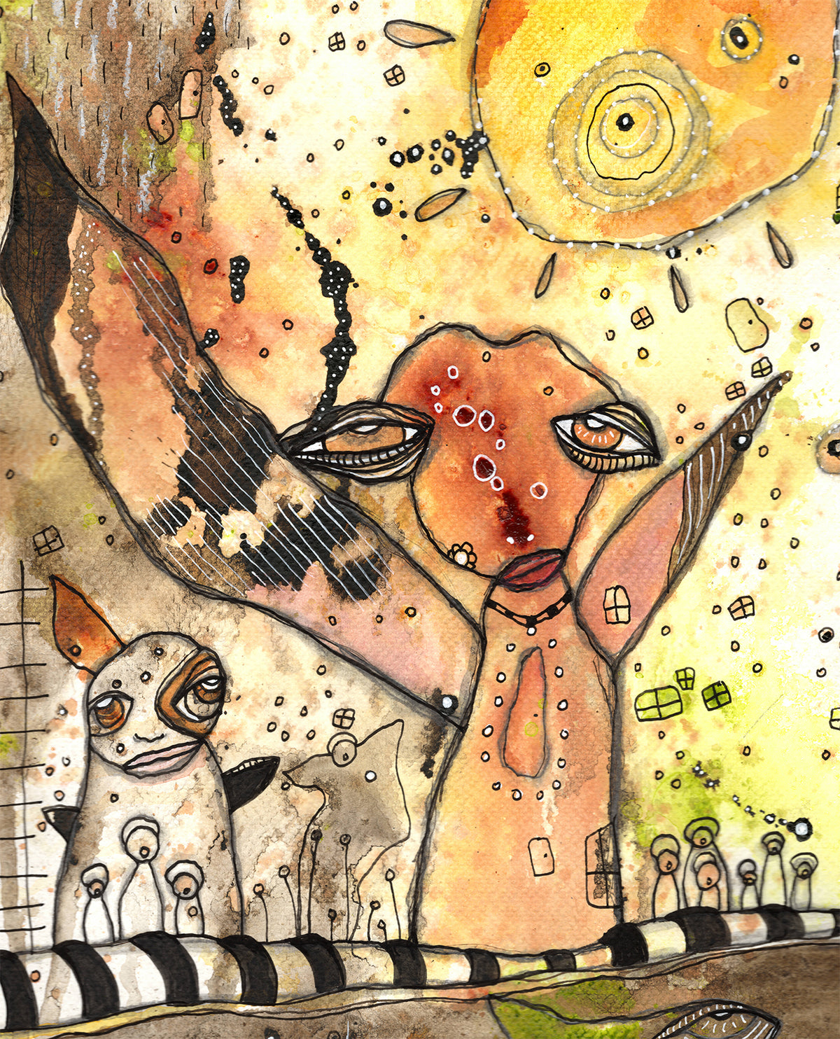 &quot;Shining on Us&quot; Original Mixed Media art on Watercolor Paper