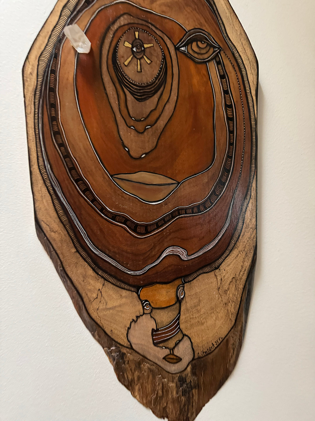 Fine Art on Wood &quot;The Healer&quot; with a Lemurian crystal