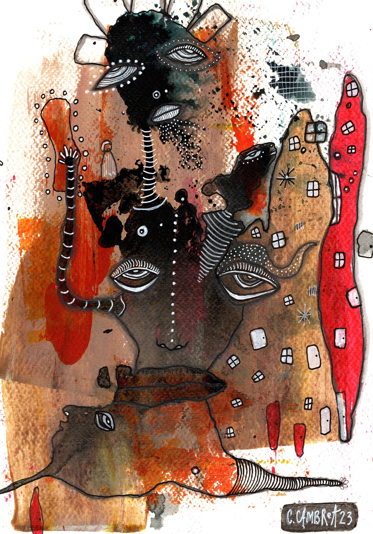 &quot;They&#39;re all here&quot; Original Mixed Media art on Watercolor Paper