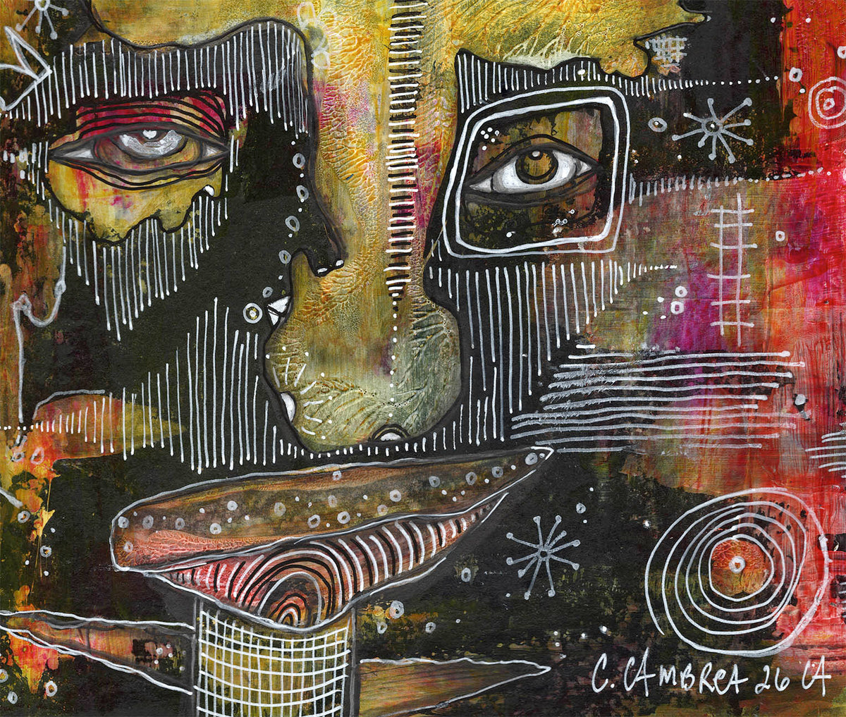 "Coming out of the Dark" Original Mixed Media art on Watercolor Paper