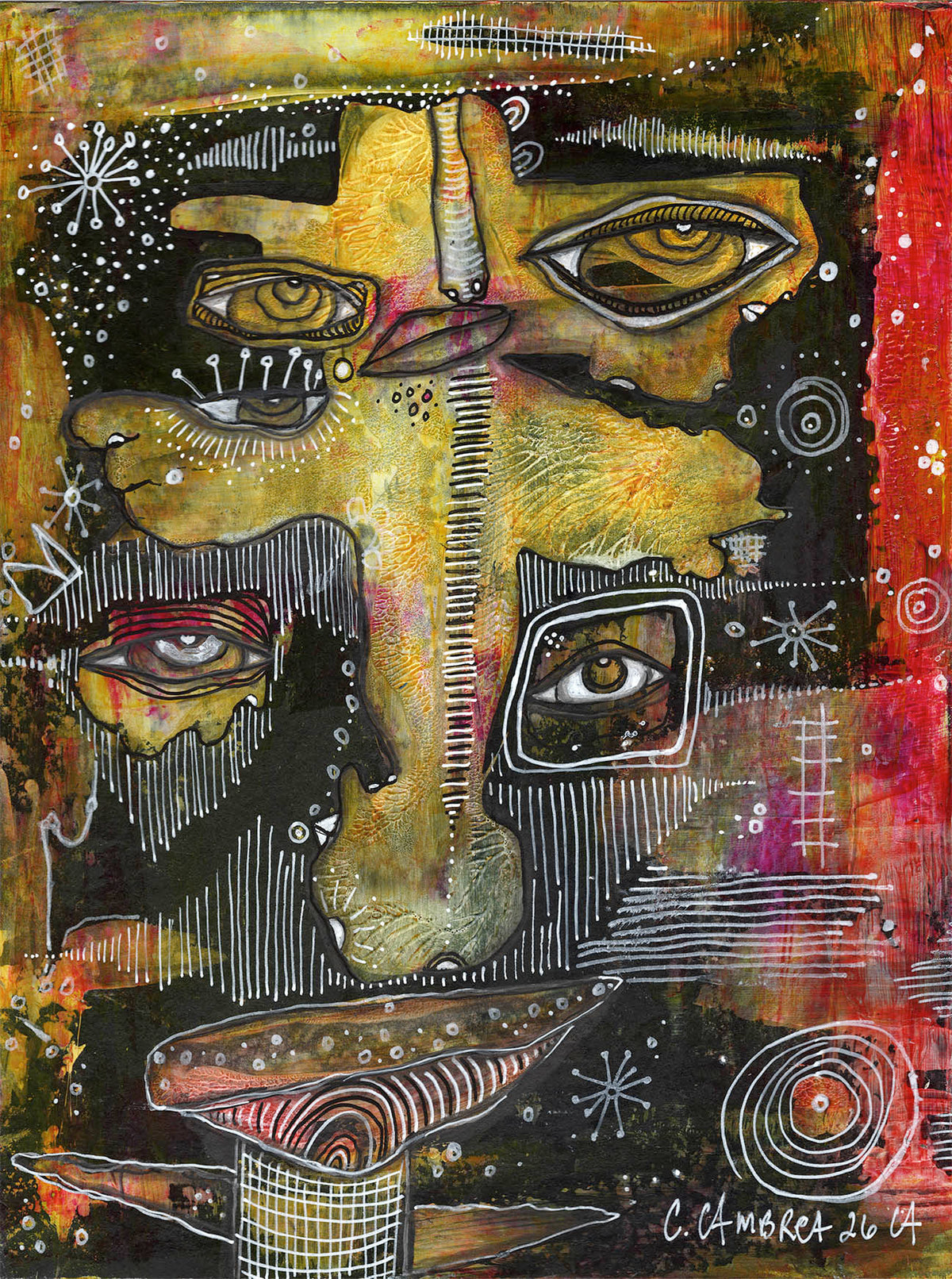 "Coming out of the Dark" Original Mixed Media art on Watercolor Paper