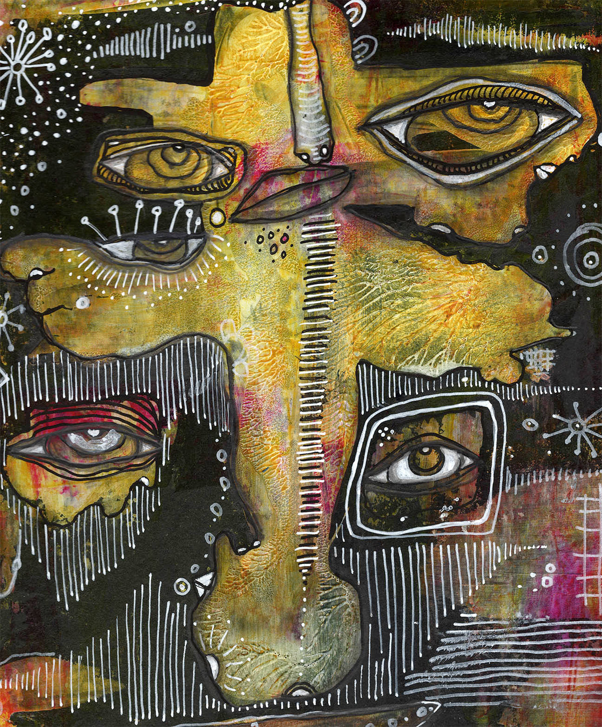"Coming out of the Dark" Original Mixed Media art on Watercolor Paper