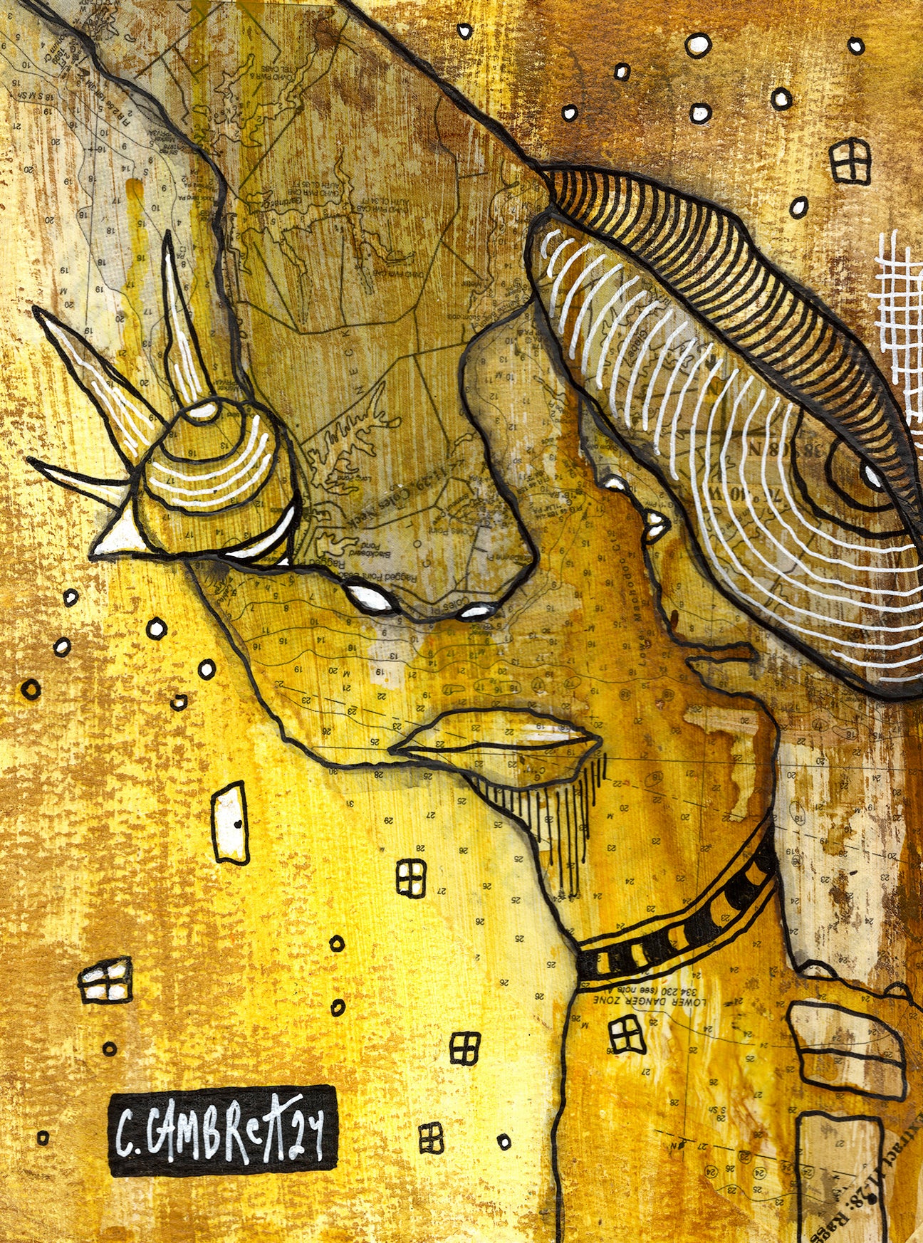 "Travel the Seas" Original Mixed Media art on Watercolor Paper