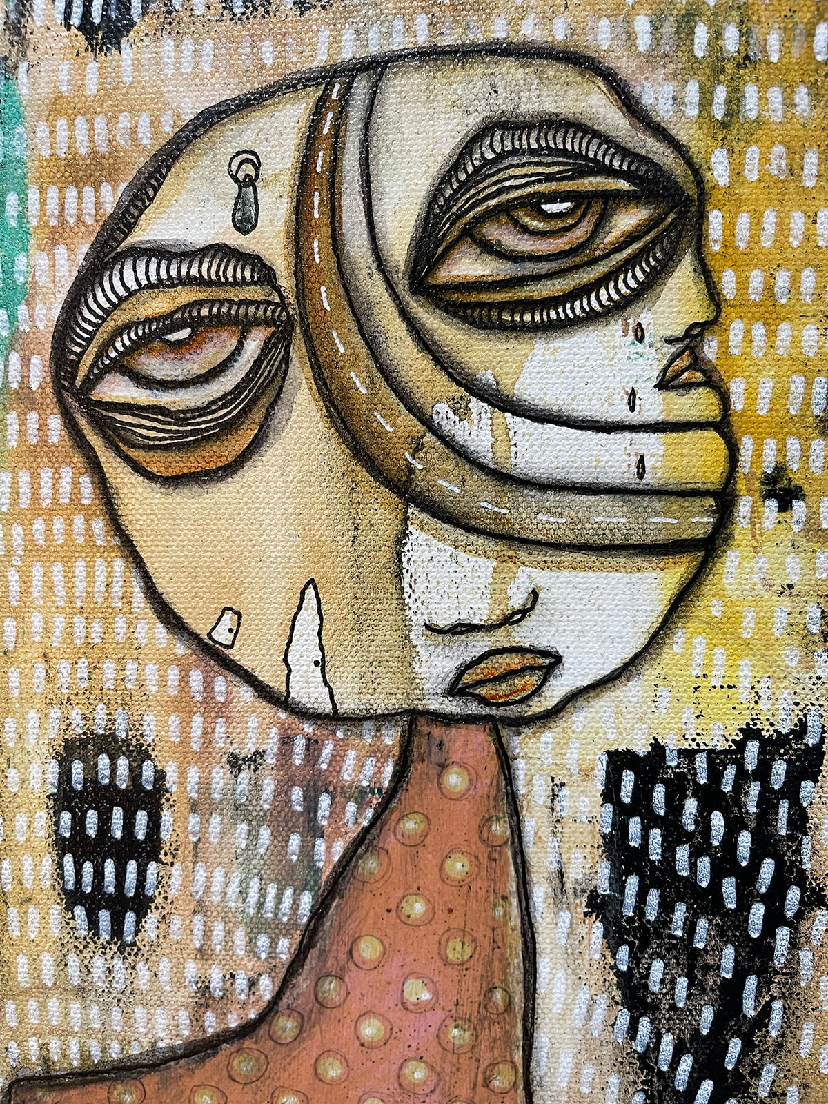 Original Fine Art on canvas with collage &quot;The Voice&quot;