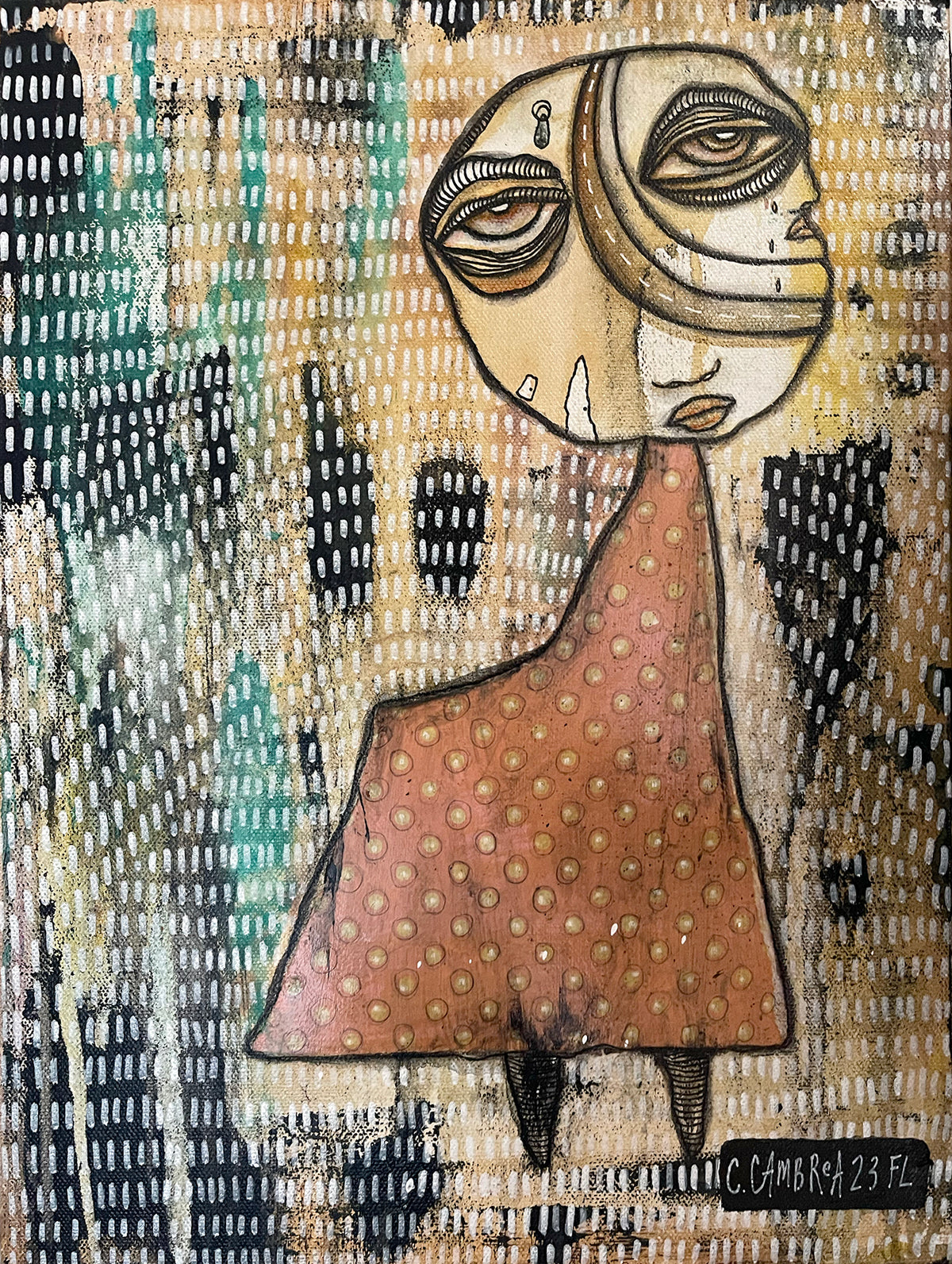 Original Fine Art on canvas with collage &quot;The Voice&quot;