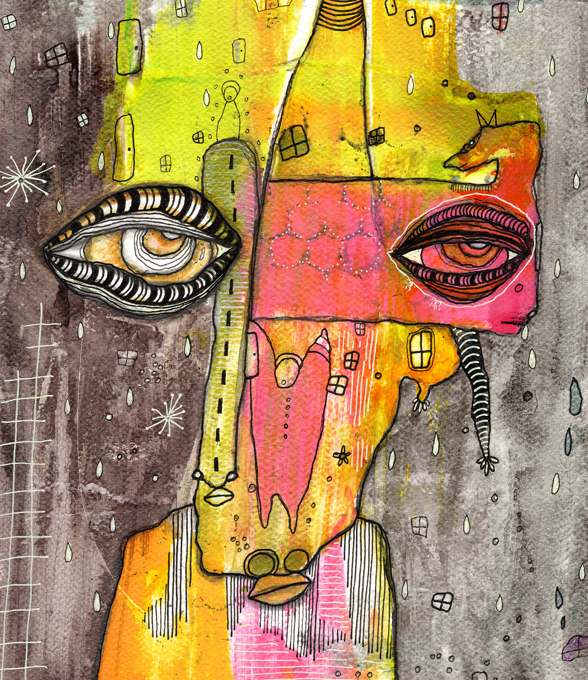 &quot;We&#39;re all here&quot; Original Mixed Media art on Watercolor Paper