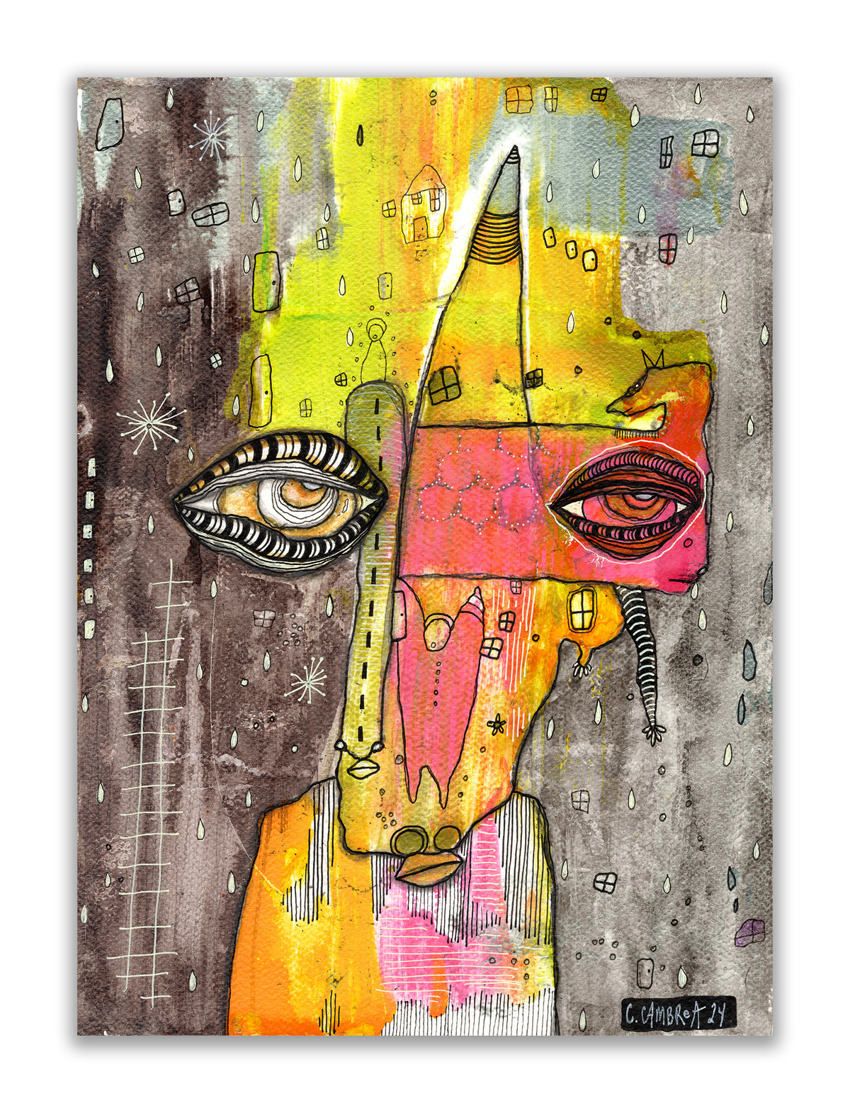 &quot;We&#39;re all here&quot; Original Mixed Media art on Watercolor Paper