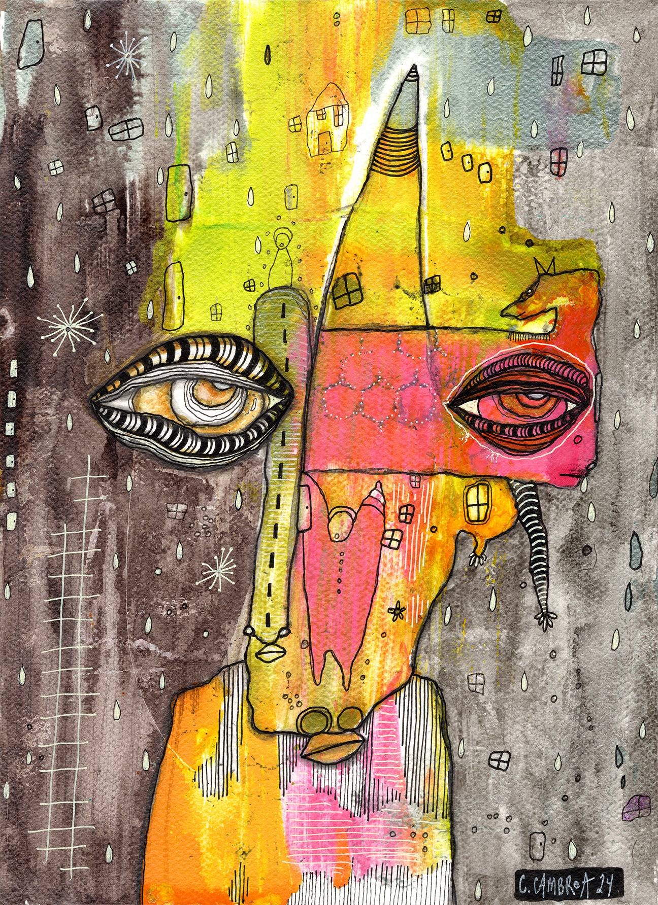 "We're all here" Original Mixed Media art on Watercolor Paper