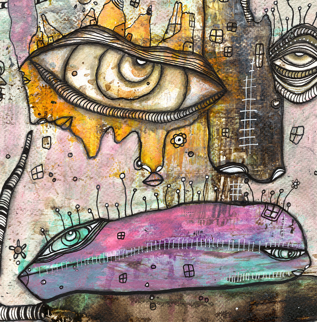 "ZIP IT no more" Original Mixed Media art on Watercolor Paper — alternate angle