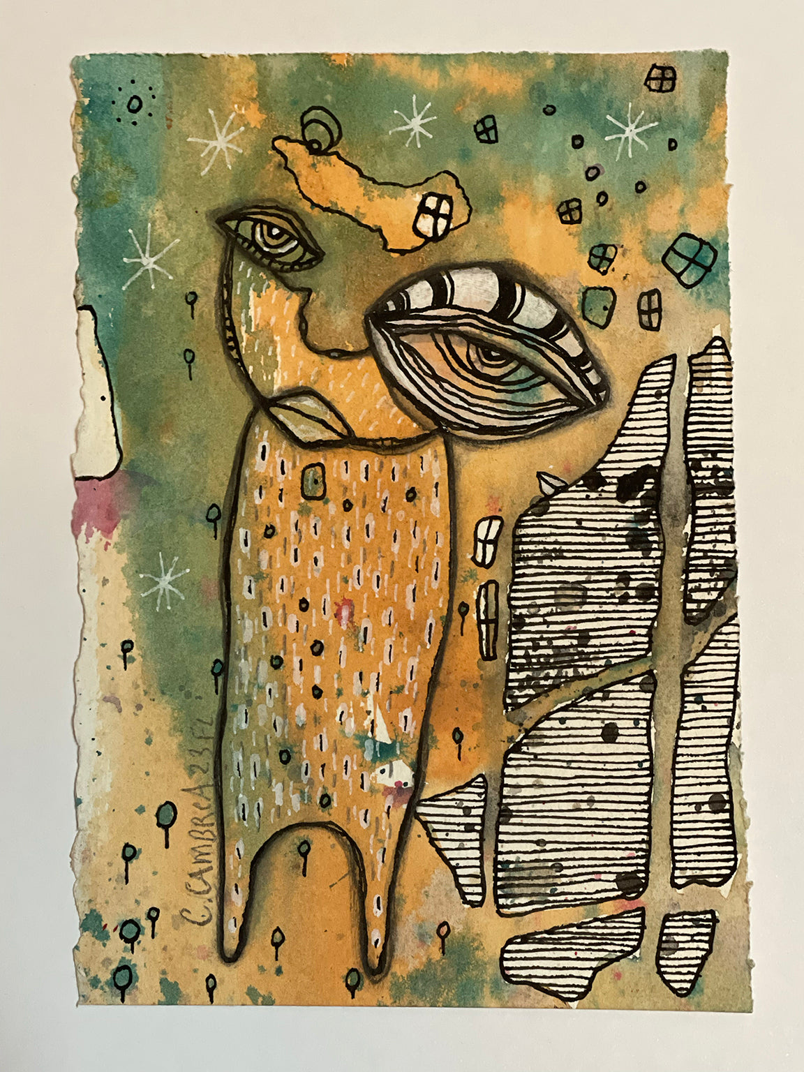 &quot;Dreaming” Mini Original Art on Watercolor Paper