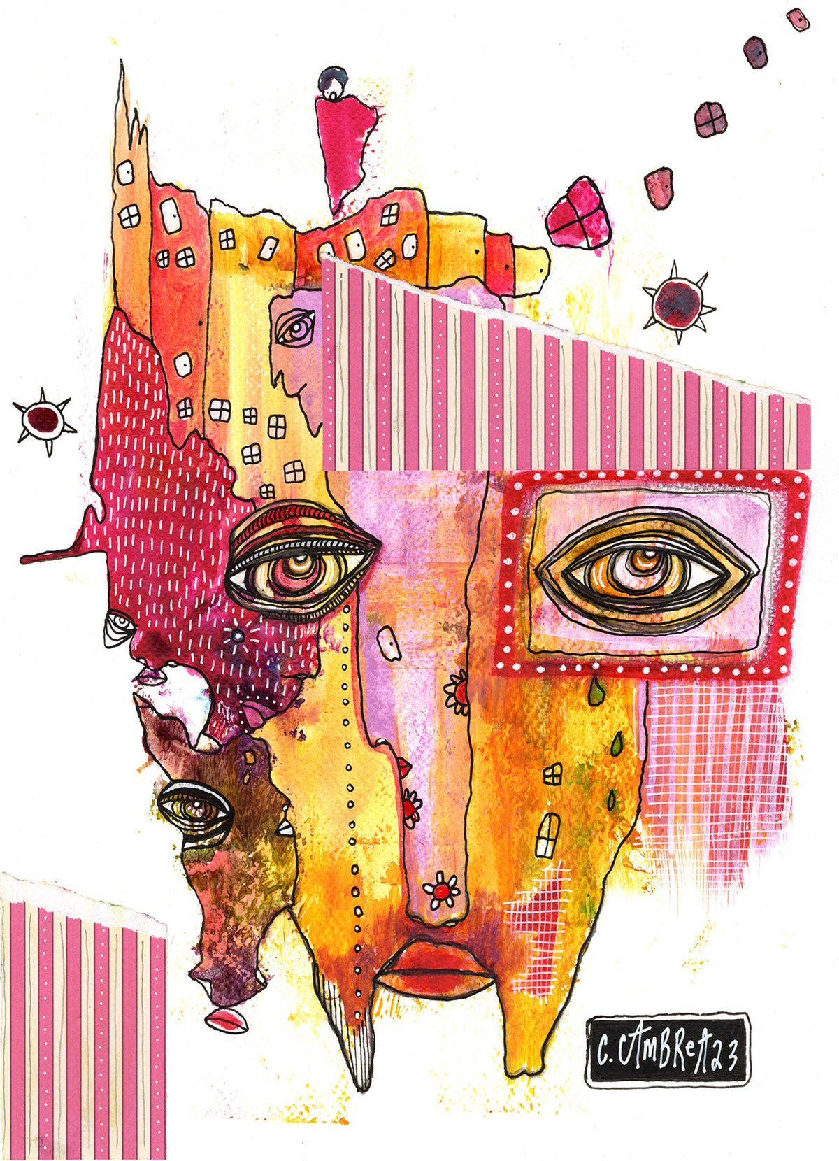 &quot;Happy Days&quot; Original Mixed Media art on Watercolor Paper