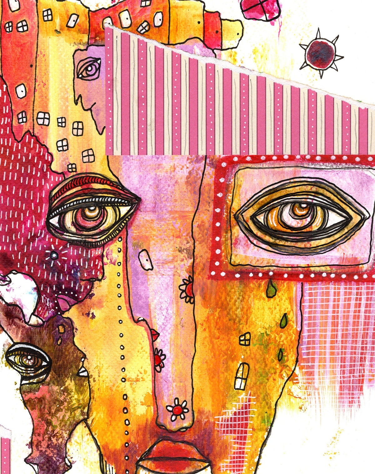 &quot;Happy Days&quot; Original Mixed Media art on Watercolor Paper