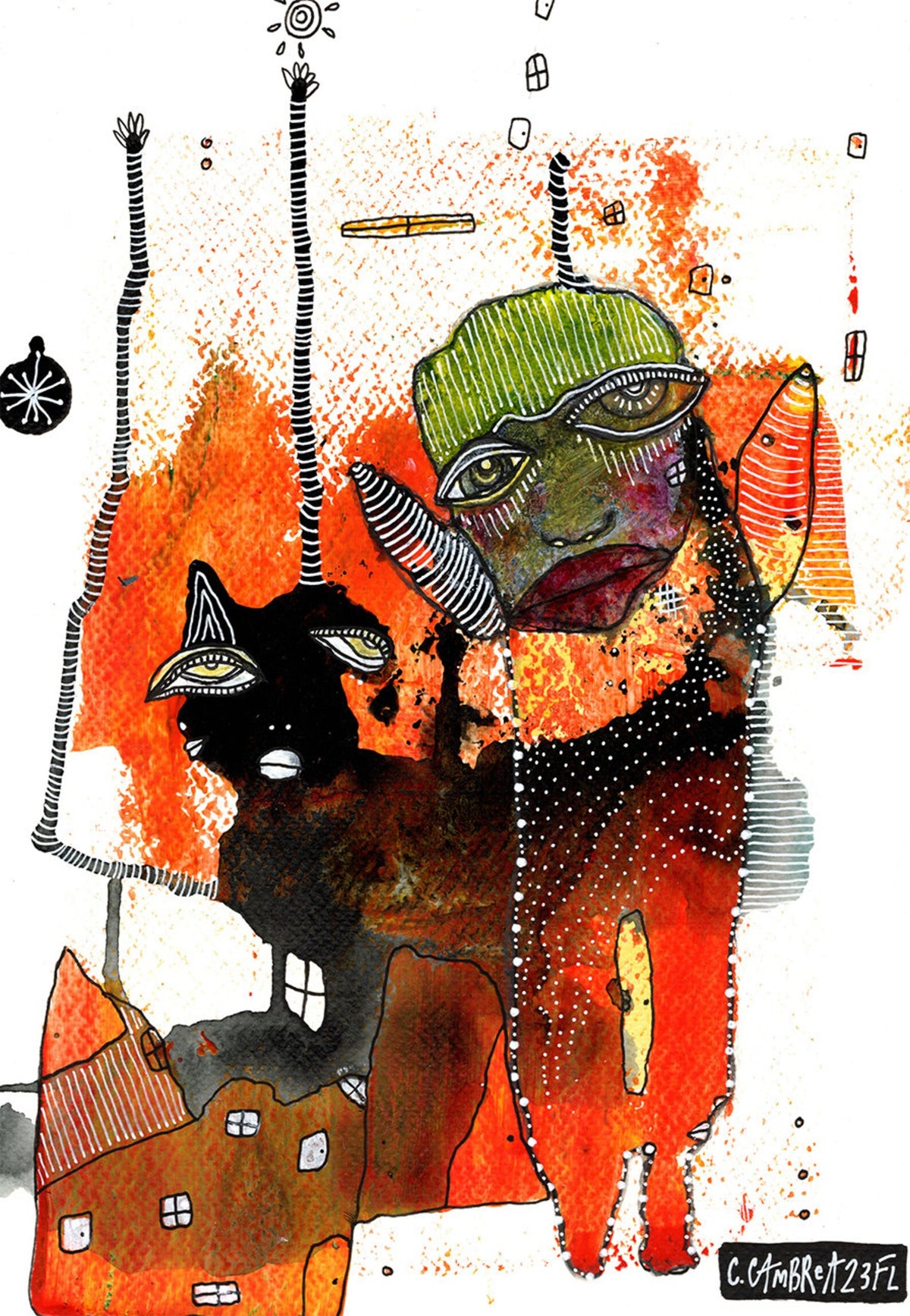 &quot;Home Sweet Home&quot; Original Mixed Media art on Watercolor Paper