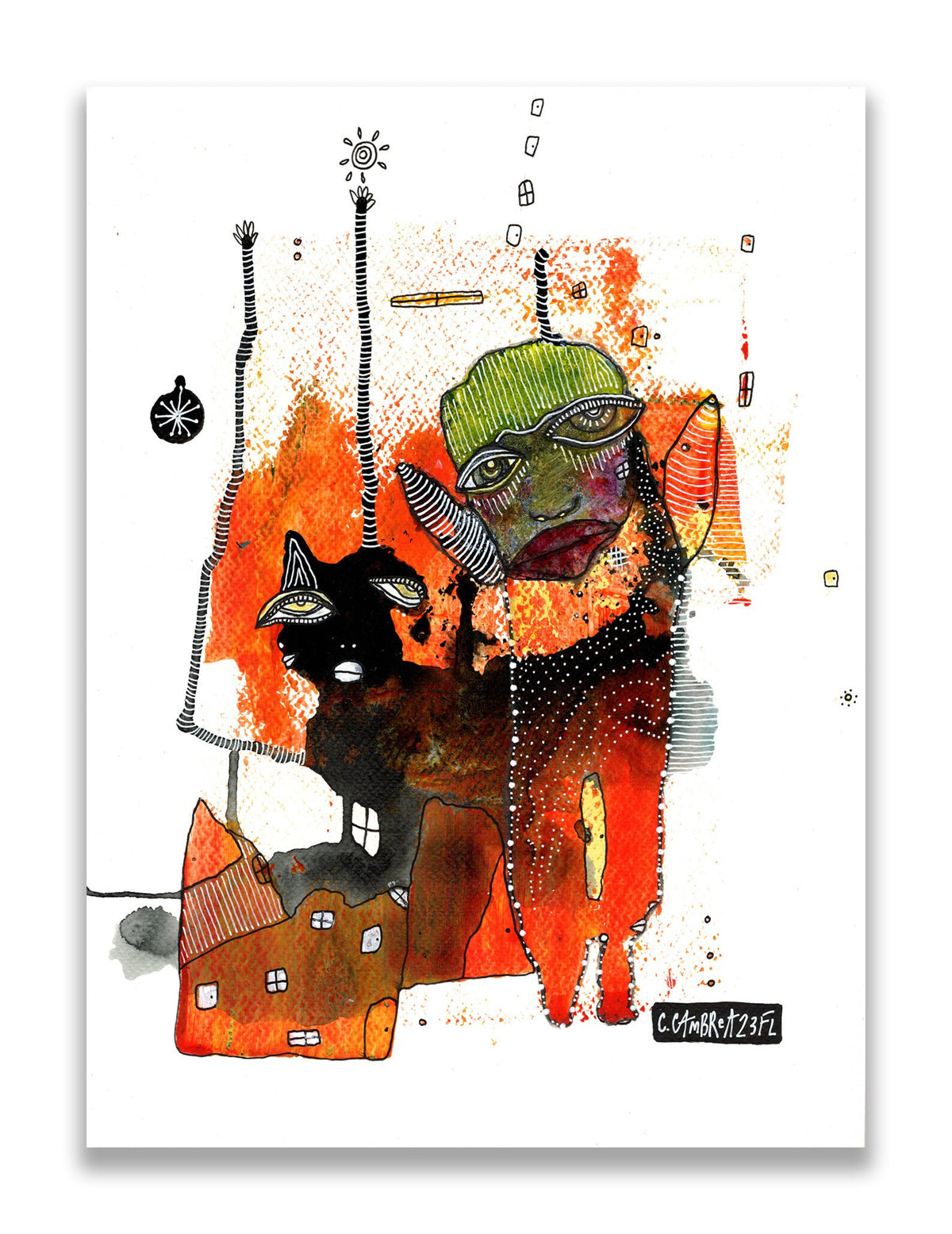 &quot;Home Sweet Home&quot; Original Mixed Media art on Watercolor Paper