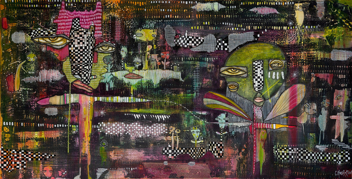 Original Fine Art on canvas &#39;Party in the garden&#39;